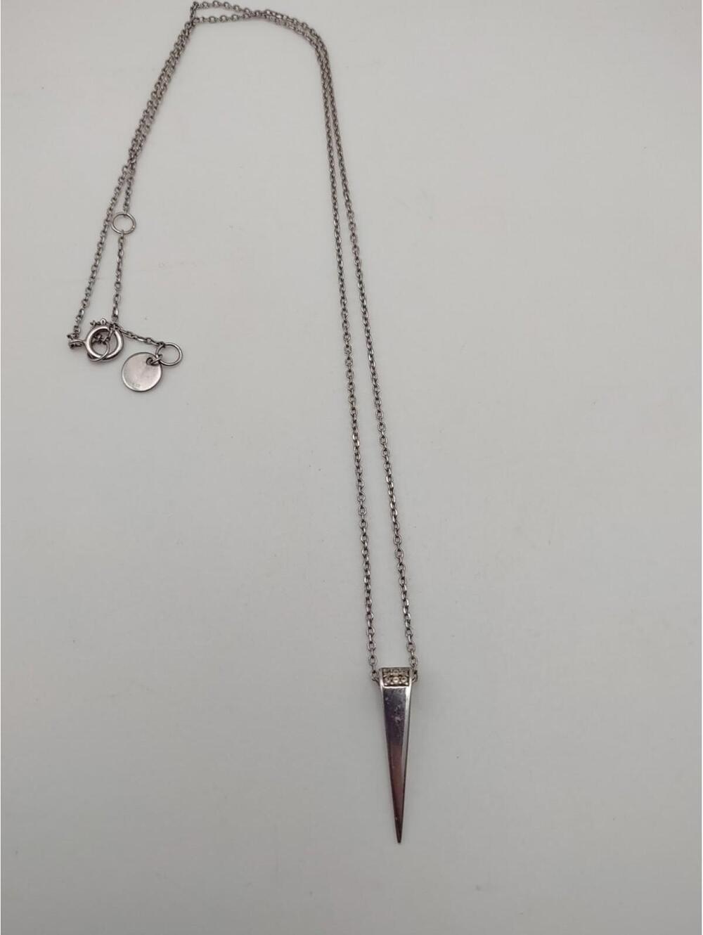 Vtg 925 Sterling Silver Minimalist Spike Dagger Necklace 17" - Picture 2 of 3